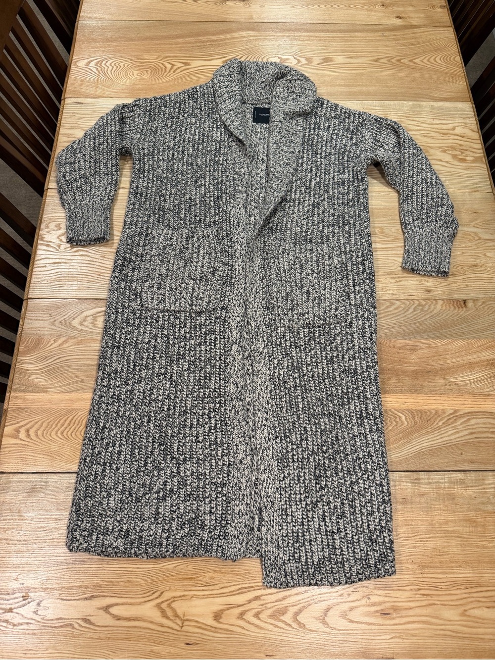 Lucky Brand Marled Black and Cream Long Shawl Collar Cardigan